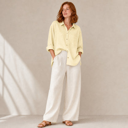 Isla Linen Shirt in pale yellow, front view