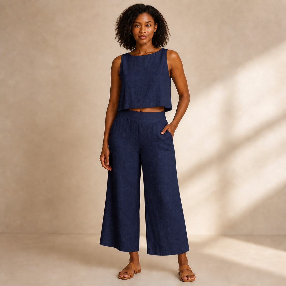 Margot Linen Two-Piece in navy, front view