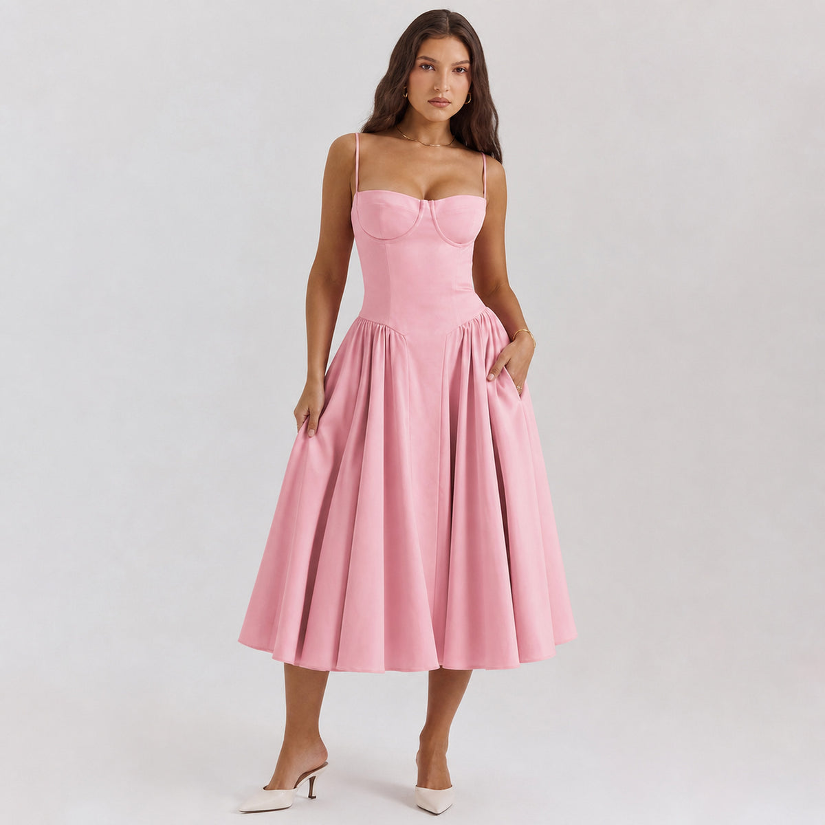 Colette Corset Midi in pink, front view
